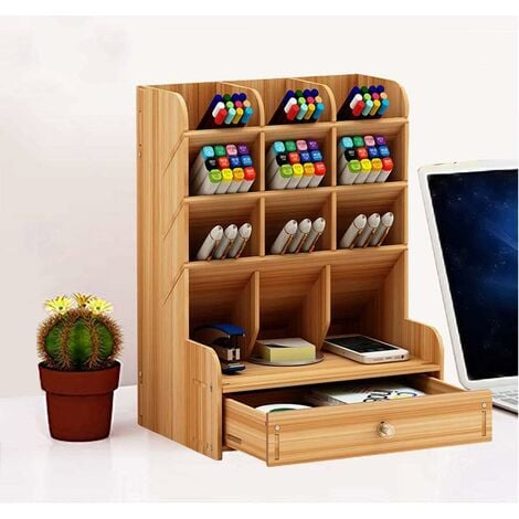 Boîte de rangement de bureau Fourniture multifonction papeterie porte-stylo en bois massif support de rangement pour Table,Organisation
