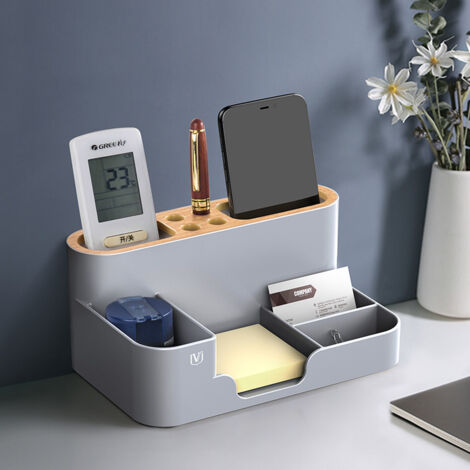 Boîte de rangement de bureau, organisation multifonctionnelle de bureau, boîtier de télécommande multifonctionnel, pour salon, bureau, organisateur de bureau (gris)