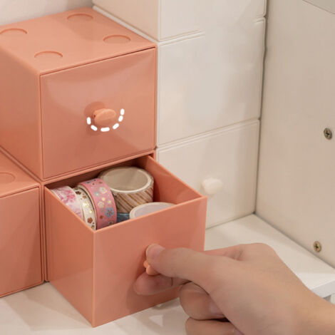Boîte de Rangement de Bureau Organiseur PS Square Stackable avec Tiroir pour Maison École Bureau Fournitures Accessoires Orange