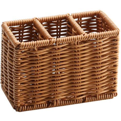 Boîte de rangement de bureau, panier de rangement tressé marron clair pour comptoir