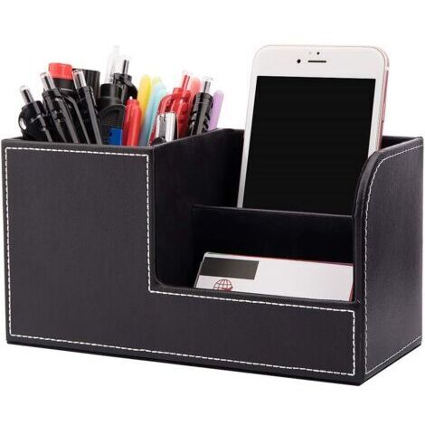 BoîTe De Rangement De Bureau, Porte-Stylo Multifonctionnel, éLéGant Support De Bureau En Cuir Pu Noir Pour BoîTe De Rangement De Papeterie, Cartes De Visite, Stylos, TéLéPhones Mobiles
