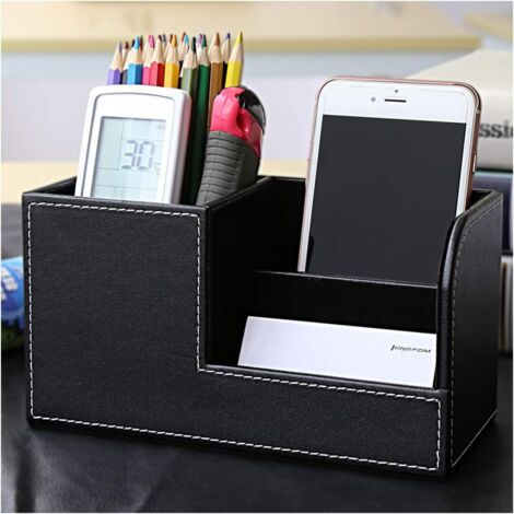 Boîte de rangement de bureau, porte-stylo multifonctionnel, en cuir PU pour ranger la papeterie