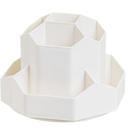 Boîte de Rangement de Bureau Rotative avec Porte-Stylos, Organisateur pour Crayons, Fournitures de Bureau et Maquillage, Beige