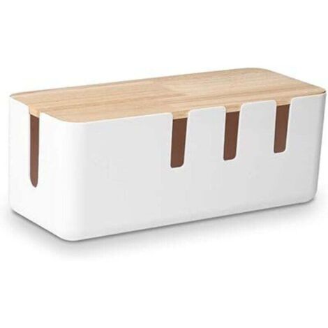Boîte de Rangement de câbles 30,5 x 12,5 x 11,5 cm, Couvercle en Bois, Organisateur de Cordon pour Bureau, TV, Ordinateur, système de concentrateur USB pour Cacher Les Bandes d'alimentation