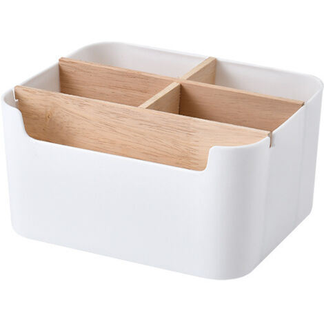 Boîte de rangement de finition de bureau, une boîte de rangement de bureau avec 5 compartiments multifonctionnels en bois et en plastique pour 1 pièce (blanc) pour les petites pièces dans le salon