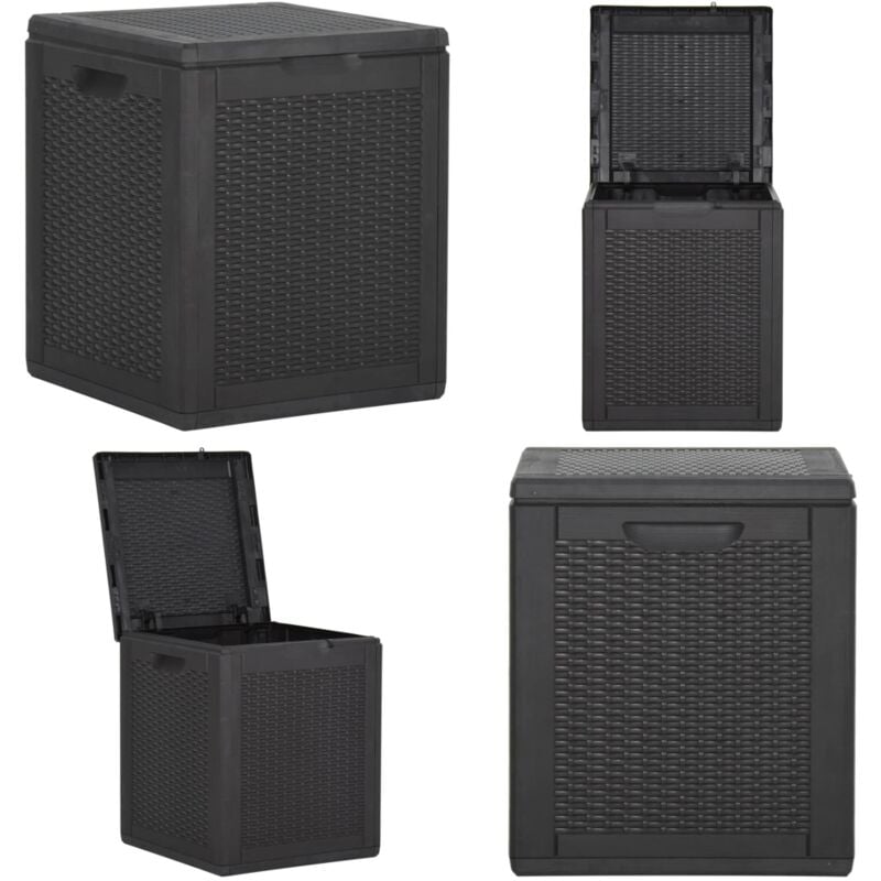 Boîte de rangement de jardin 90 l Noir pp Rotin - Boîte De Rangement Jardin - Coffre De Rangement Extérieur - Rangement Jardin - Meuble De Jardin