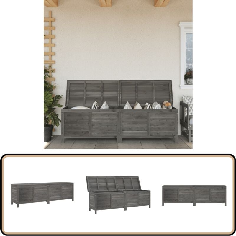 Boîte de rangement de jardin anthracite bois massif de sapin - Boîte De Rangement Jardin - Coffre De Jardin - Rangement Extérieur - Meuble De Jardin