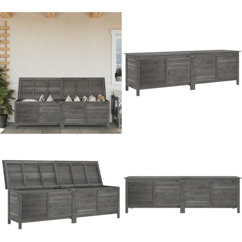 Boîte de rangement de jardin anthracite bois massif de sapin - Boîte De Rangement Jardin - Coffre De Jardin - Rangement Extérieur - Meuble De Jardin