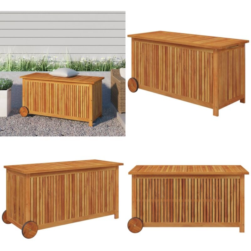 Boîte de rangement de jardin avec roues 113x50x58cm Bois acacia - Coffre De Jardin - Rangement Extérieur - Meuble De Jardin - Coffre De Rangement