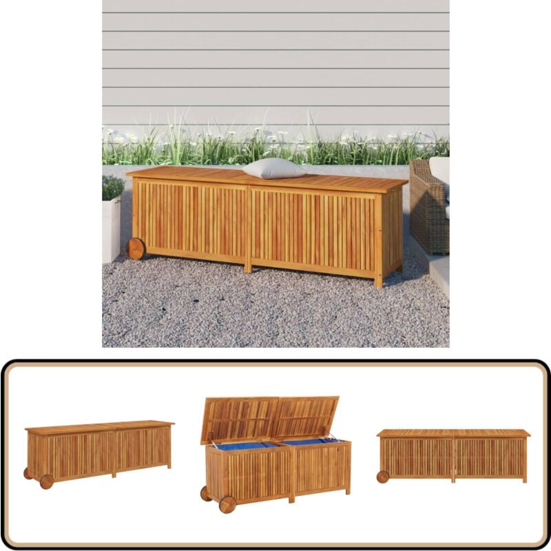 Boîte de rangement de jardin avec roues 150x50x58cm bois acacia - Coffre De Jardin - Rangement Exterieur - Coffre De Rangement - Meuble De Jardin