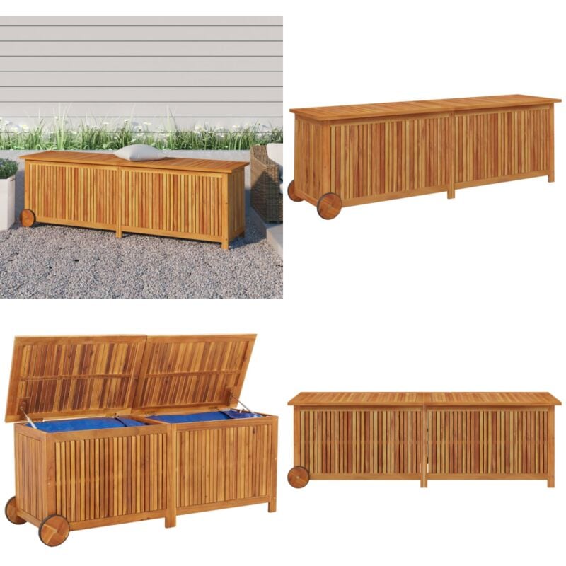Boîte de rangement de jardin avec roues 150x50x58cm bois acacia - Coffre De Jardin - Rangement Exterieur - Coffre De Rangement - Meuble De Jardin