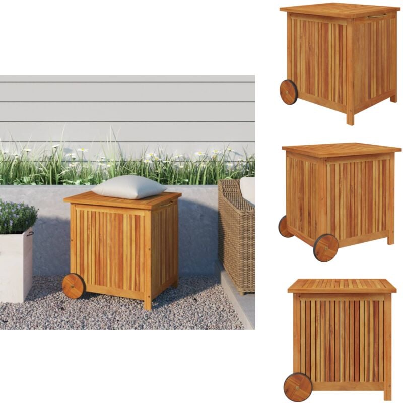 Boîte de rangement de jardin avec roues 60x50x58 cm Bois acacia - Coffre De Jardin - Rangement Extérieur - Meuble De Jardin - Coffre De Rangement