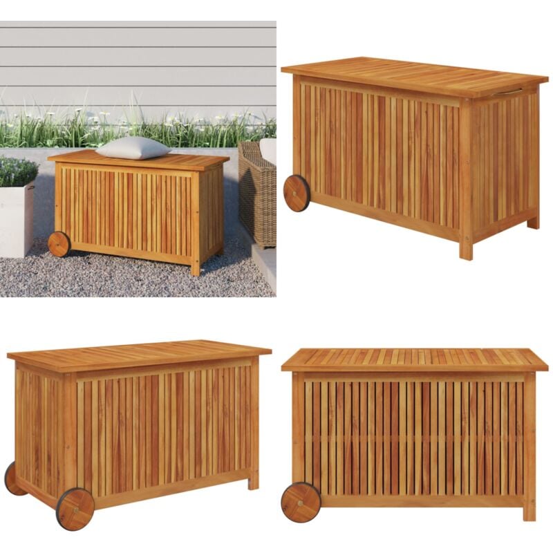 Boîte de rangement de jardin avec roues 90x50x58 cm Bois acacia - Coffre De Jardin - Rangement Extérieur - Meuble De Jardin - Coffre De Rangement
