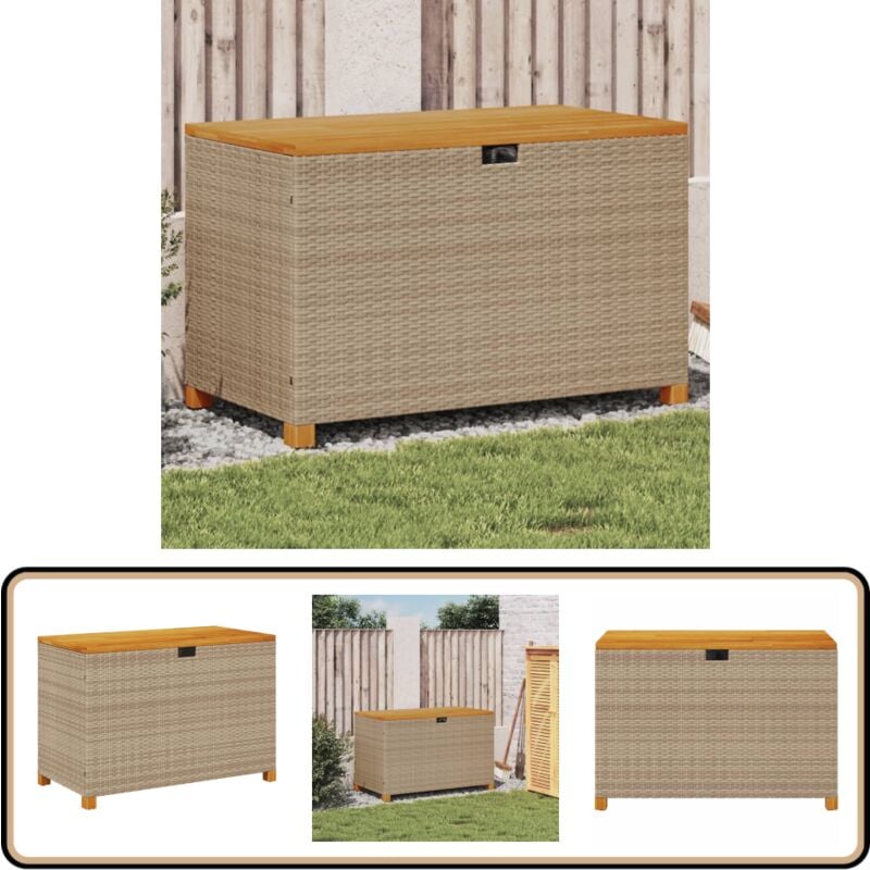 Vidaxl - Boîte de rangement de jardin beige résine tressée bois d'acacia - Boîte De Rangement Jardin - Coffre De Jardin - Rangement Extérieur