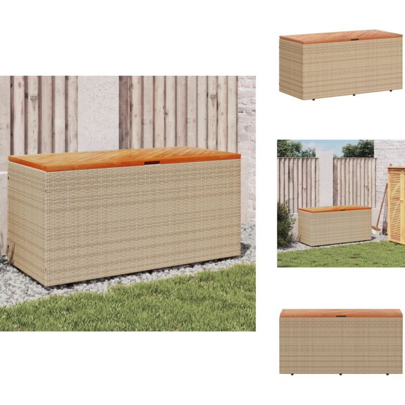 Boîte de rangement de jardin beige résine tressée bois d'acacia - Boîte De Rangement Jardin - Coffre De Jardin - Rangement Extérieur - Meuble De