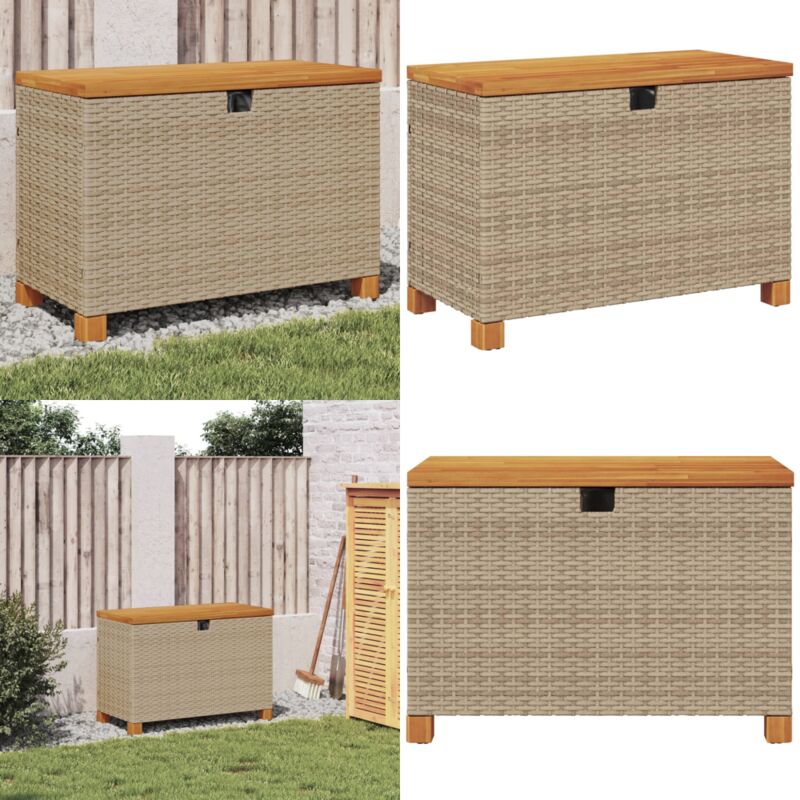 Vidaxl - Boîte de rangement de jardin beige résine tressée bois d'acacia - Boîte De Rangement Jardin - Coffre De Jardin - Rangement Extérieur