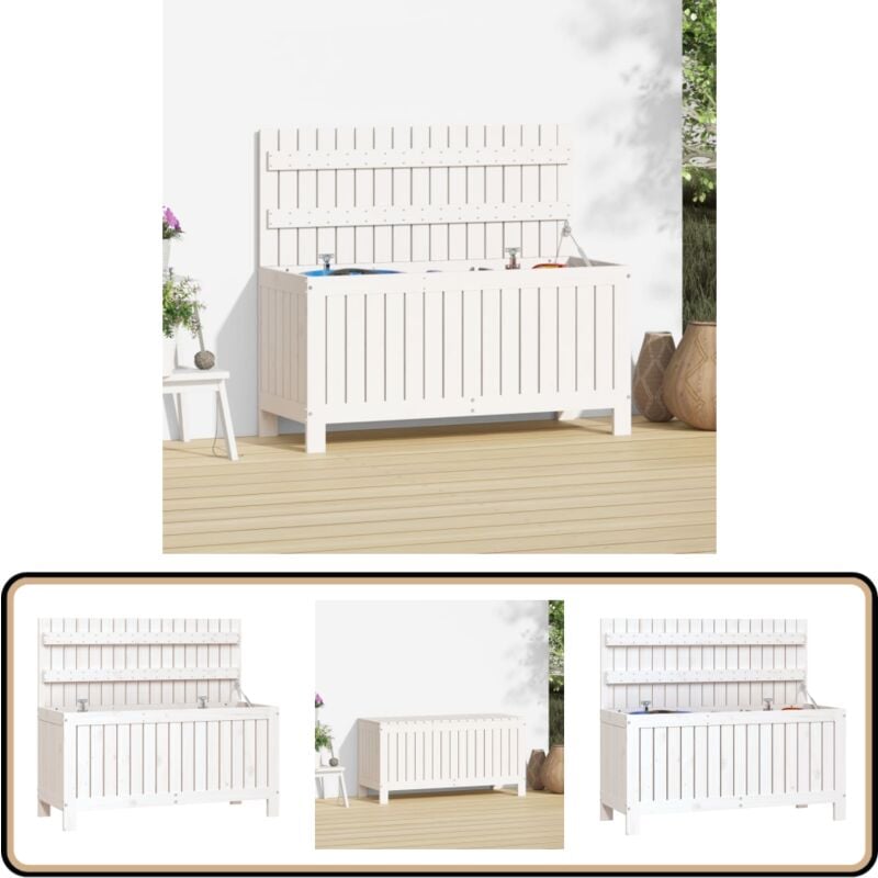 Boîte de rangement de jardin Blanc 108x42,5x54 cm Bois de pin - Boîte De Rangement Jardin - Coffre De Jardin - Rangement Exterieur - Meuble De Jardin