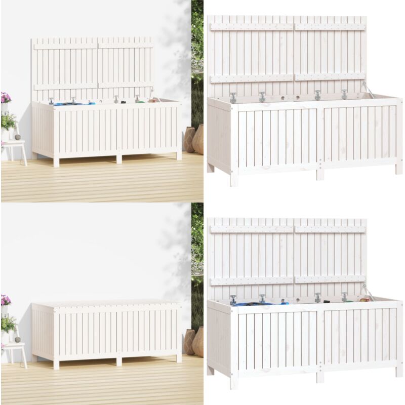 Boîte de rangement de jardin Blanc 147x68x64 cm Bois de pin - Boîte De Rangement Jardin - Coffre De Jardin - Rangement Exterieur - Meuble De Jardin