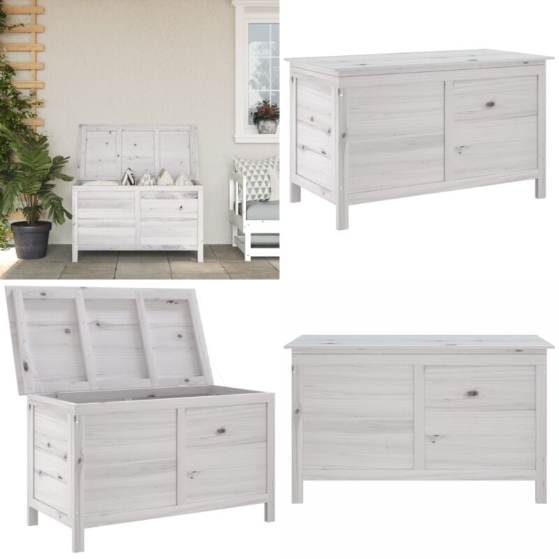 Boîte de rangement de jardin blanc bois massif de sapin - Boîte De Rangement Jardin - Coffre De Jardin - Rangement Extérieur - Rangement Bois