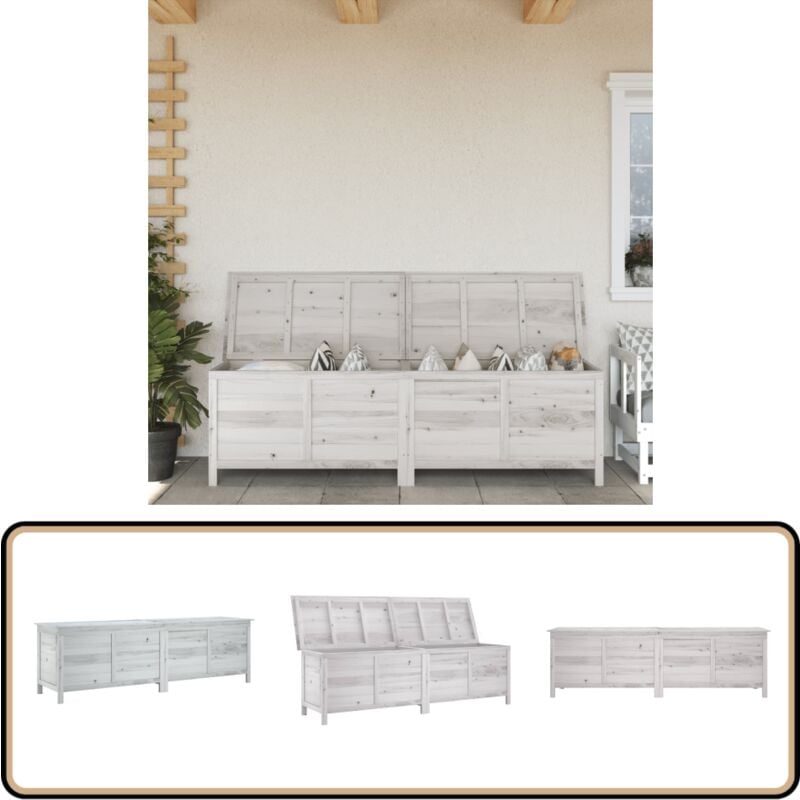 Boîte de rangement de jardin blanc bois massif de sapin - Boîte De Rangement Jardin - Coffre De Jardin - Rangement Extérieur - Meuble De Jardin