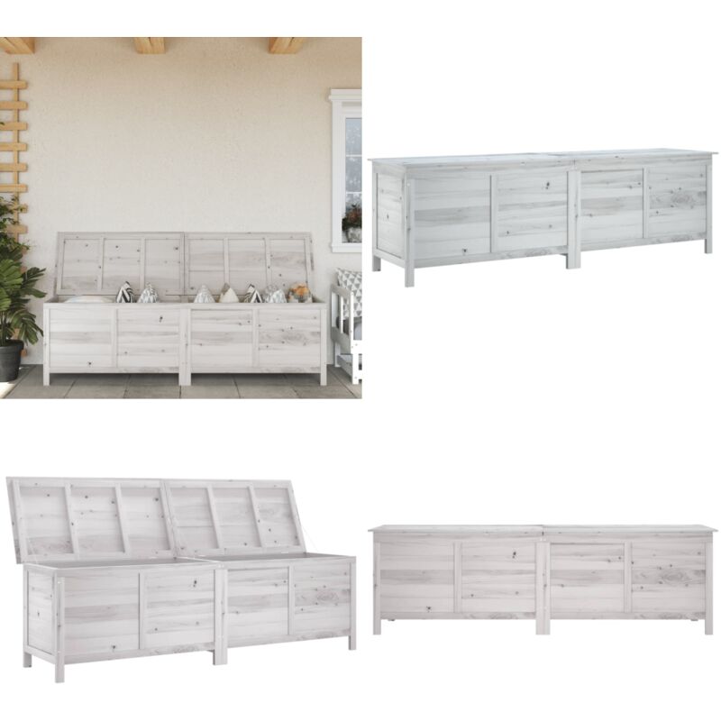 Boîte de rangement de jardin blanc bois massif de sapin - Boîte De Rangement Jardin - Coffre De Jardin - Rangement Extérieur - Meuble De Jardin