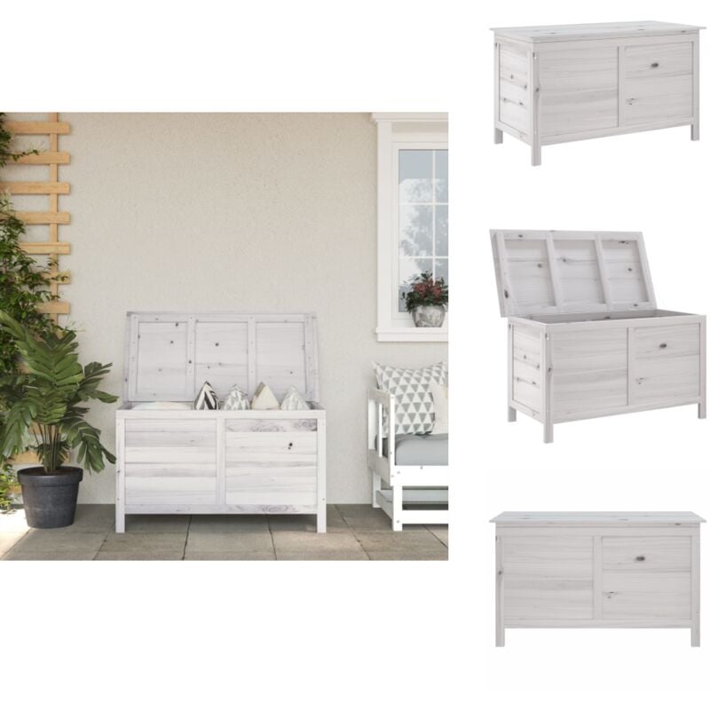 Boîte de rangement de jardin blanc bois massif de sapin - Boîte De Rangement Jardin - Coffre De Jardin - Rangement Extérieur - Rangement Bois