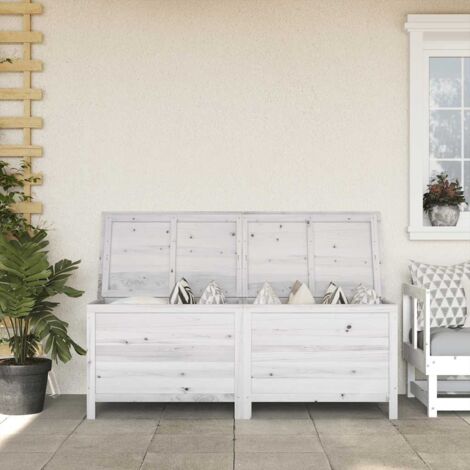 Boîte de rangement de jardin, Coffre de rangement Exterieur blanc 150x50x56,5cm bois massif sapin LKF65879