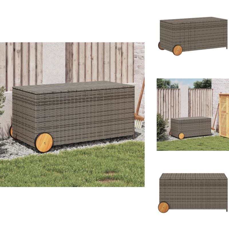 Boîte de rangement de jardin et roues gris 190L résine tressée - Boîte De Rangement Jardin - Coffre De Jardin - Rangement Extérieur - Rangement