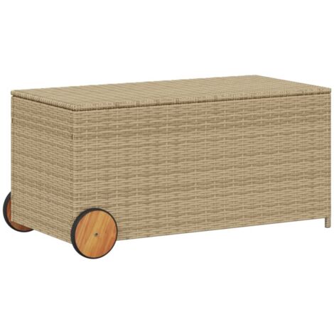 Boîte de rangement de jardin et roues mélange beige 190L rotin CFW988466