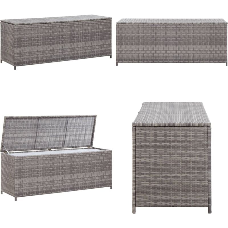Boîte de rangement de jardin gris 120x50x60 cm résine tressée - Coffre De Jardin - Rangement Extérieur - Meuble De Jardin - Coffre De Rangement
