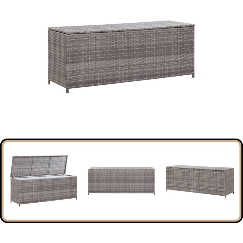 Boîte de rangement de jardin gris 150x50x60 cm résine tressée - Boîte De Rangement Jardin - Coffre De Jardin - Rangement Extérieur - Mobilier De