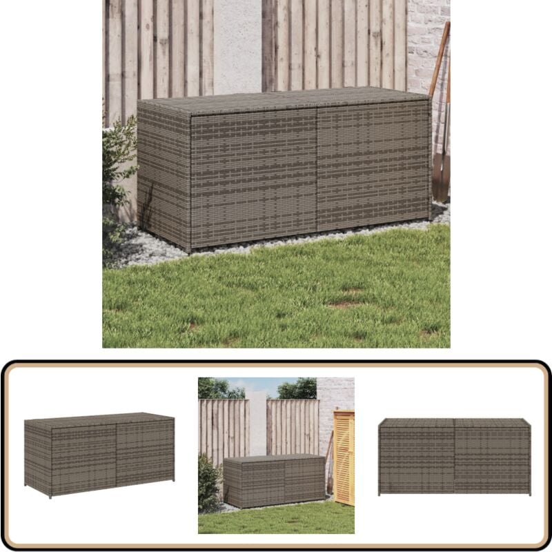 Boîte de rangement de jardin gris 283L résine tressée - Boîte De Rangement Jardin - Coffre De Jardin - Rangement Extérieur - Résine Tressée