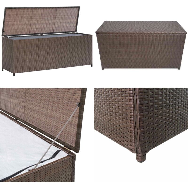 Boîte de rangement de jardin marron 120x50x60 cm résine tressée - Coffre De Jardin - Rangement Extérieur - Meuble De Jardin - Résine Tressée - Coffre
