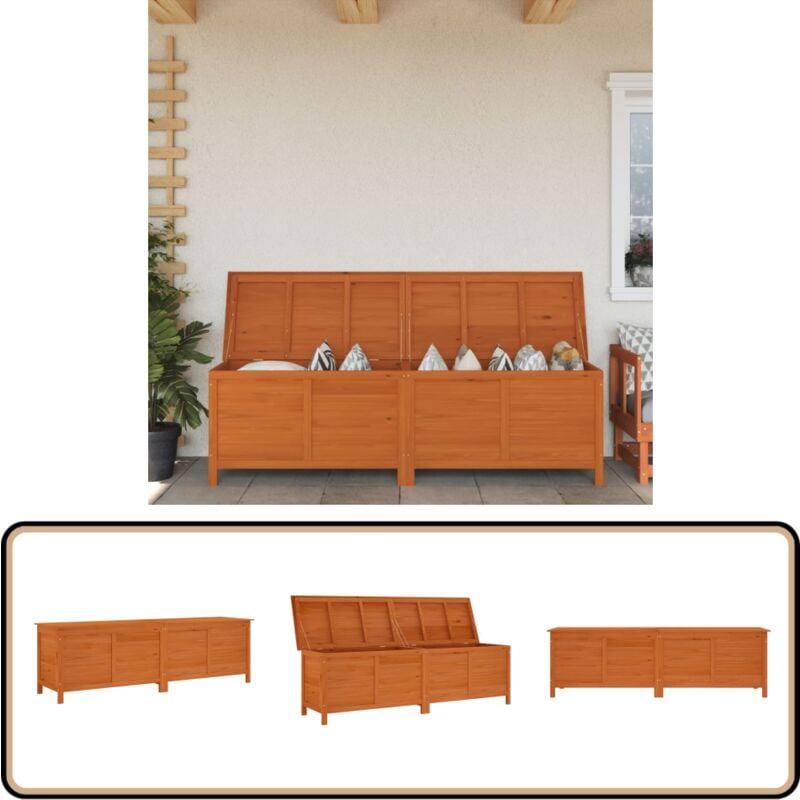 Boîte de rangement de jardin marron bois massif de sapin - Boîte De Rangement Jardin - Coffre De Jardin - Rangement Extérieur - Meuble De Jardin