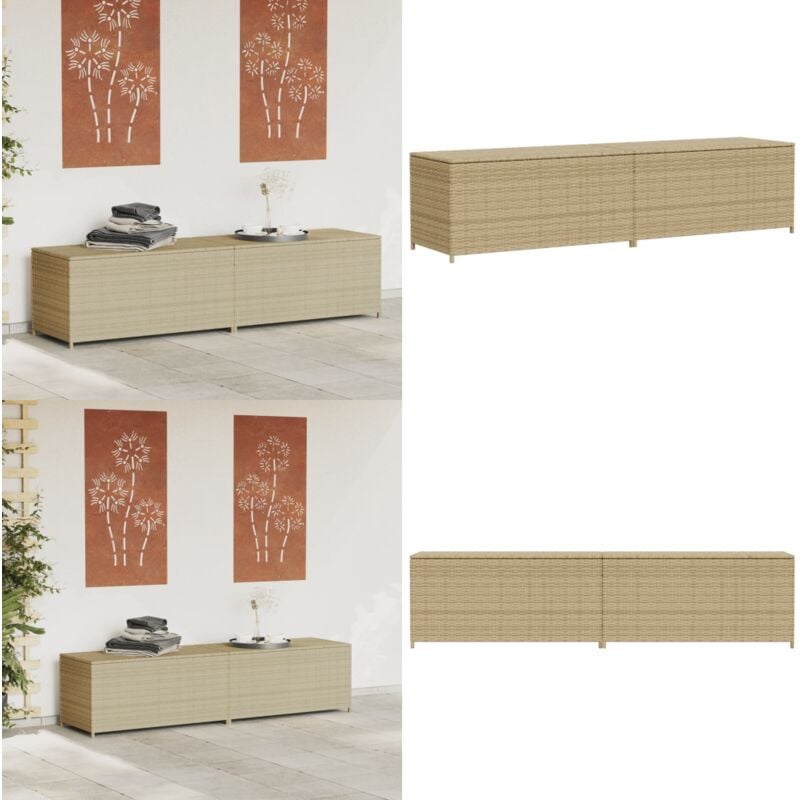 Boîte de rangement de jardin mélange beige 469L résine tressée - Boîte De Rangement Jardin - Coffre De Jardin - Rangement Extérieur - Résine Tressée