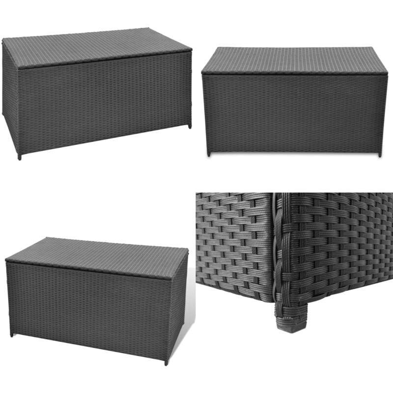 Boîte de rangement de jardin noir 120x50x60 cm résine tressée - Coffre De Jardin - Rangement Extérieur - Boîte De Rangement - Meuble De Jardin