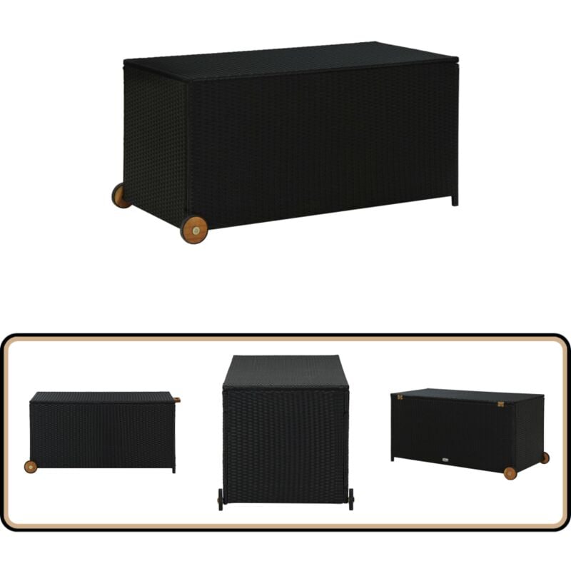 Boîte de rangement de jardin noir 120x65x61 cm résine tressée - Coffre De Jardin - Rangement Extérieur - Boîte De Rangement - Meuble De Jardin
