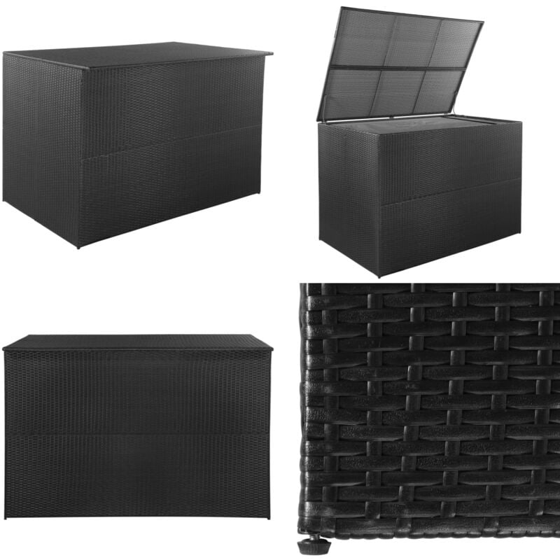 Boîte de rangement de jardin noir 150x100x100 cm résine tressée - Coffre De Rangement Jardin - Boîte De Rangement Extérieure - Rangement Extérieur