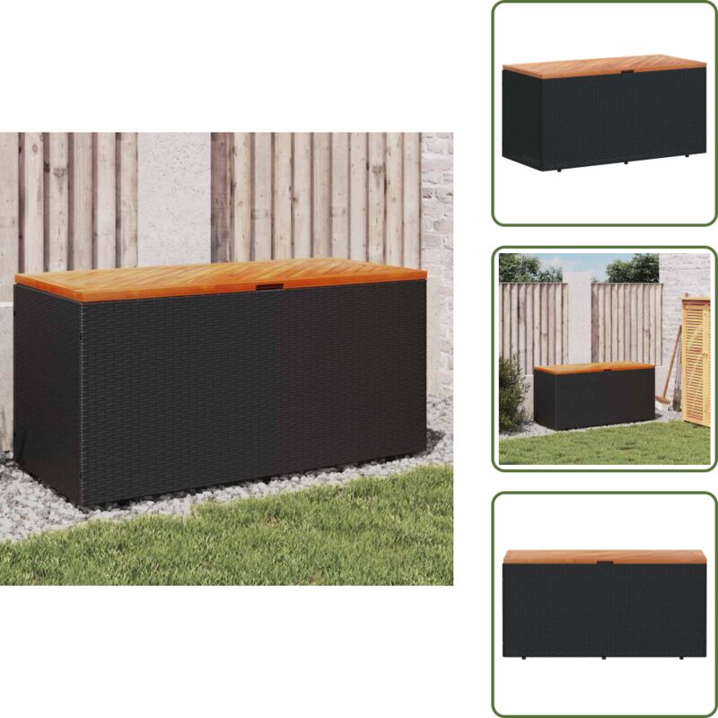 Vidaxl - Boîte de rangement de jardin noir résine tressée bois d'acacia - Boîte De Rangement Jardin - Coffre De Jardin - Rangement Exterieur - Meuble
