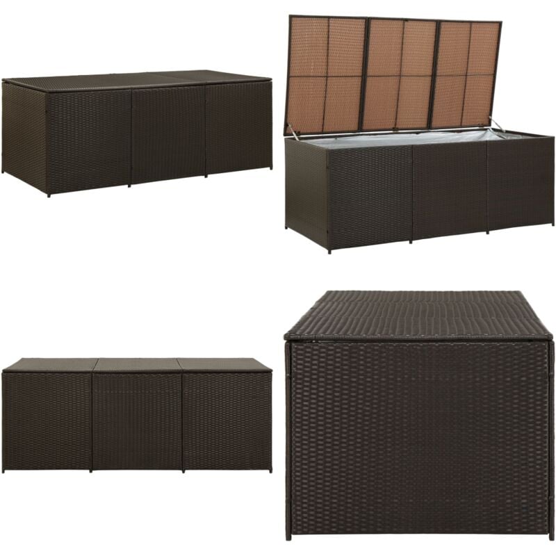 Boîte de rangement de jardin résine tressée 180x90x70 cm marron - Coffre De Jardin - Rangement Extérieur - Boîte De Rangement - Meuble De Jardin