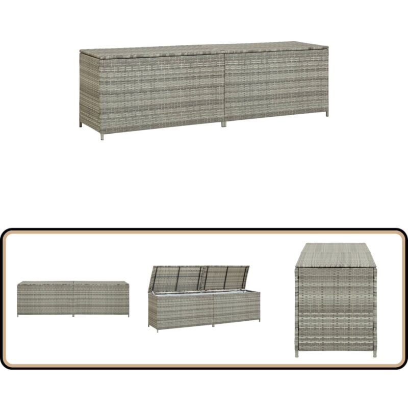 Boîte de rangement de jardin résine tressée 200x50x60 cm gris - Coffre De Rangement - Boîte De Rangement Extérieure - Rangement Jardin - Meuble De