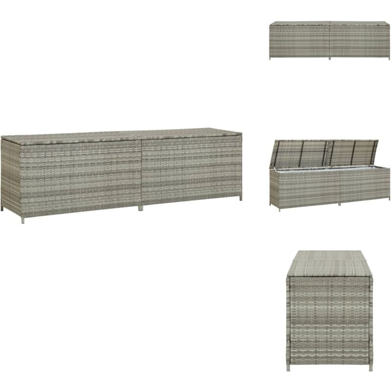 Boîte de rangement de jardin résine tressée 200x50x60 cm gris - Coffre De Rangement - Boîte De Rangement Extérieure - Rangement Jardin - Meuble De