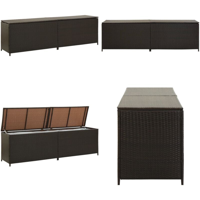 Boîte de rangement de jardin résine tressée 200x50x60 cm marron - Coffre De Rangement - Boîte De Rangement Extérieure - Rangement Jardin - Meuble De