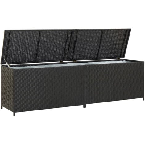 Boîte de rangement de jardin Résine tressée 200x50x60 cm Noir