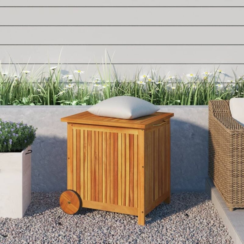 Boîte de rangement de jardin,Coffre de rangement avec roues 60x50x58 cm Bois acacia CFW91950