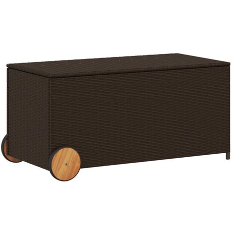 Boîte de rangement de jardin，Coffre de rangement et roues marron 190L poly rotin CFW481093