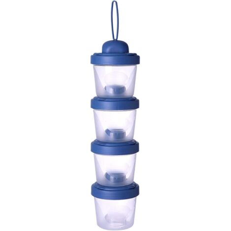 Boîte de rangement de lait en poudre de voyage empilable et anti-éclaboussures pour bébé (bleu, 4 couches)