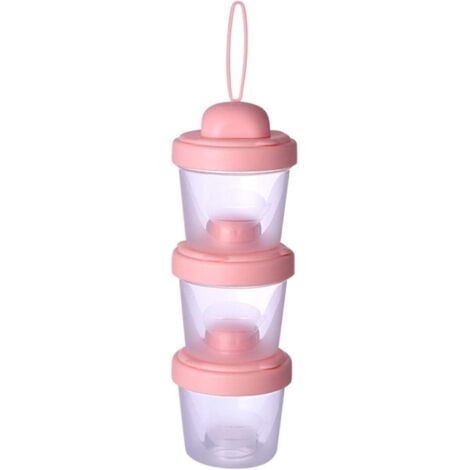 Boîte de rangement de lait en poudre de voyage empilable et anti-éclaboussures pour bébé (rose, 3 couches)