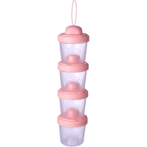 Boîte de rangement de lait en poudre de voyage empilable et anti-éclaboussures pour bébé (rose, 4 couches)