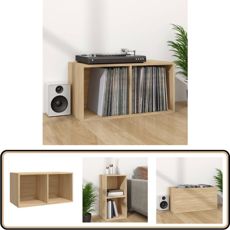Boîte de rangement de vinyles Chêne sonoma 71x34x36 cm - Boîte De Rangement Vinyle - Rangement Disque Vinyle - Meuble Rangement Vinyl - Boîtier